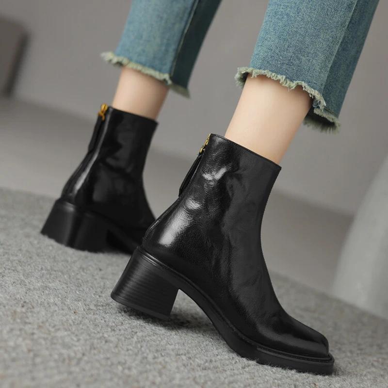 Autumn Vintage Thick Heel Women Ankle Boots Fashion Back Zippers Shoes Ladies Elegant Square Toe Mordern Short Booties