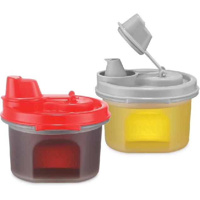 SIGNORA WARE Olive Oil and Vinegar Dispenser Set – 6.5oz Small No-drip, Airtight, Leakproof Oil Dispenser Set for Camping, BBQ, Kitchen- Vinegar, Grey/Red
