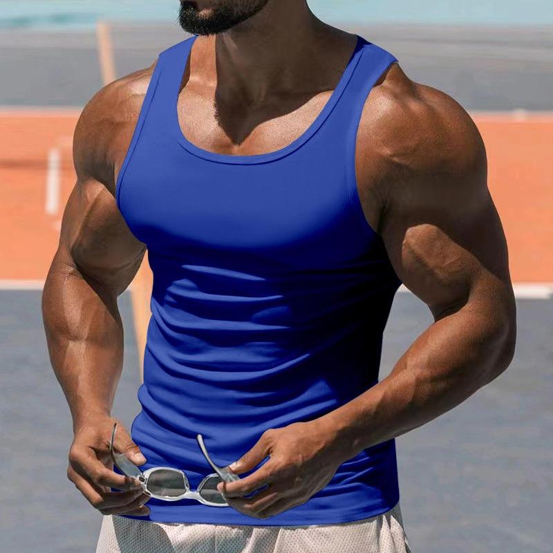 Mens Solid Color I Shaped Fitness Sports Gym Tank Top