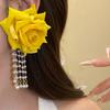 1 Pair with Beads Tassel Yellow Rose Earrings Temperament Chinese Rose Earrings  Birthday