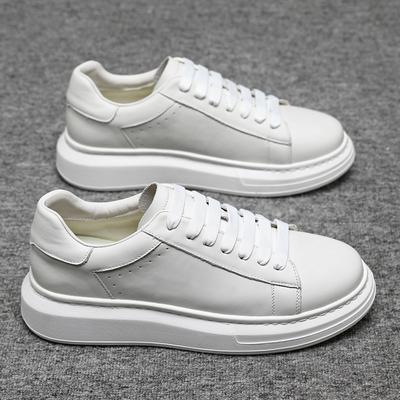 First Layer Cowhide White Shoes Thick Sole White Height Increasing Sports Board Shoes Men's Versatile Business Shoes