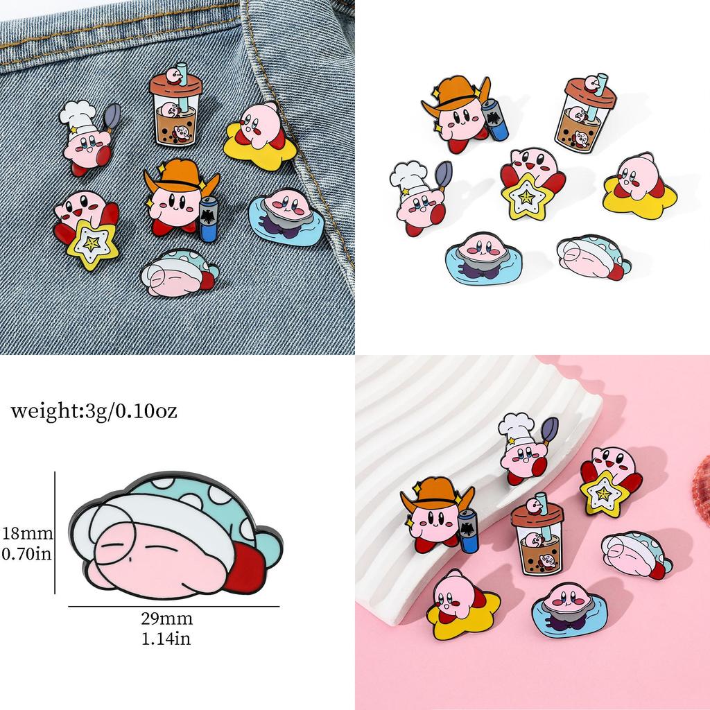 Cute Cartoon Kirby Brooch Creative Alloy Milk Tea Cup Cowboy Kirby Bag Accessory Pin