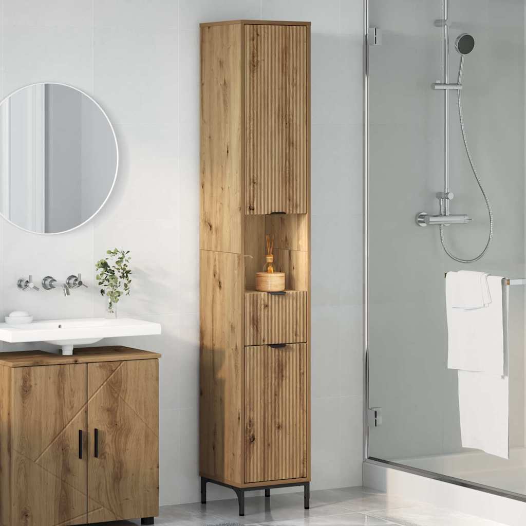 Bathroom Cabinet with Storage Artisan Oak Finish 31.5 X 33 X 190 Cm