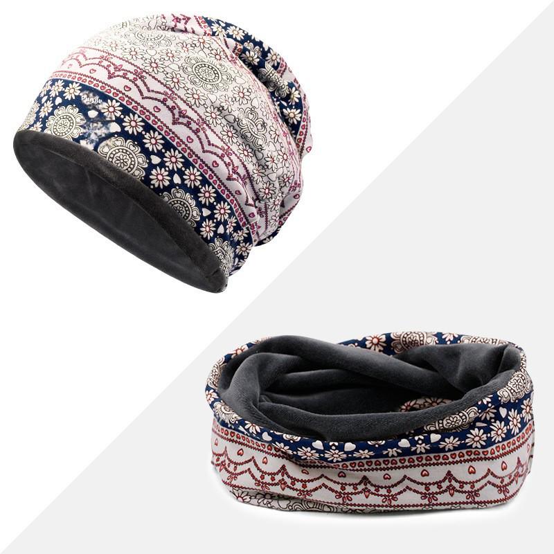 Women's Floral Print Cotton Pullover Hat and Scarf Set for Sun Protection