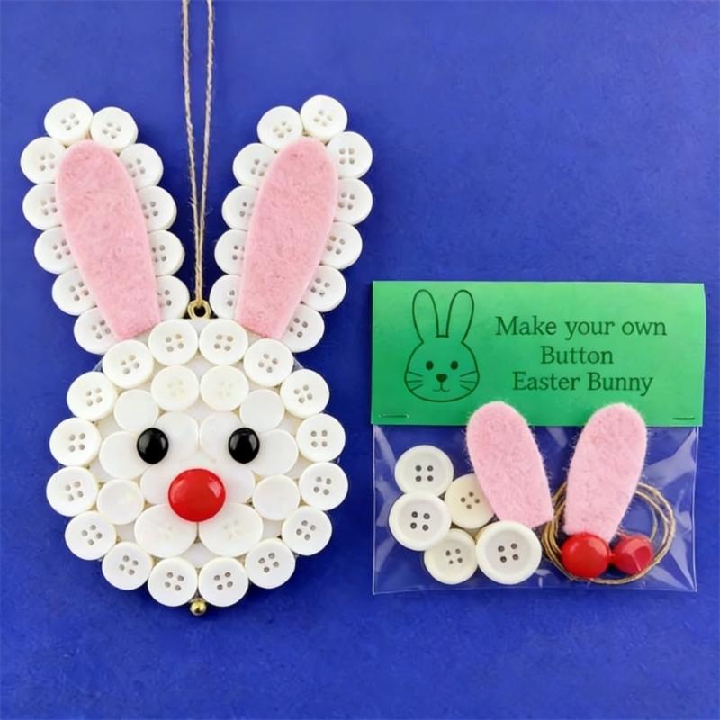 DIY Button Easter Ornament,Rabbit/Carrot/Eggs Button Pendants Easter Button Crafts Making,Holiday Hanging Decors Gift