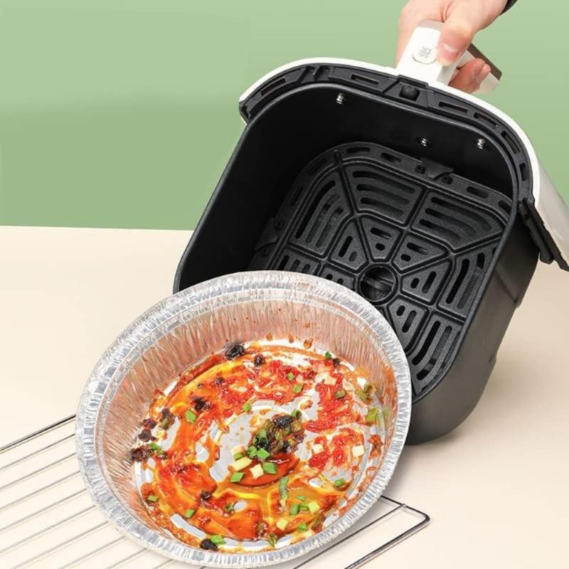 10Pcs Round Food Grade Aluminum Foil Trays Disposable Silver Portable for Baking Party Takeaway Outdoor Camping