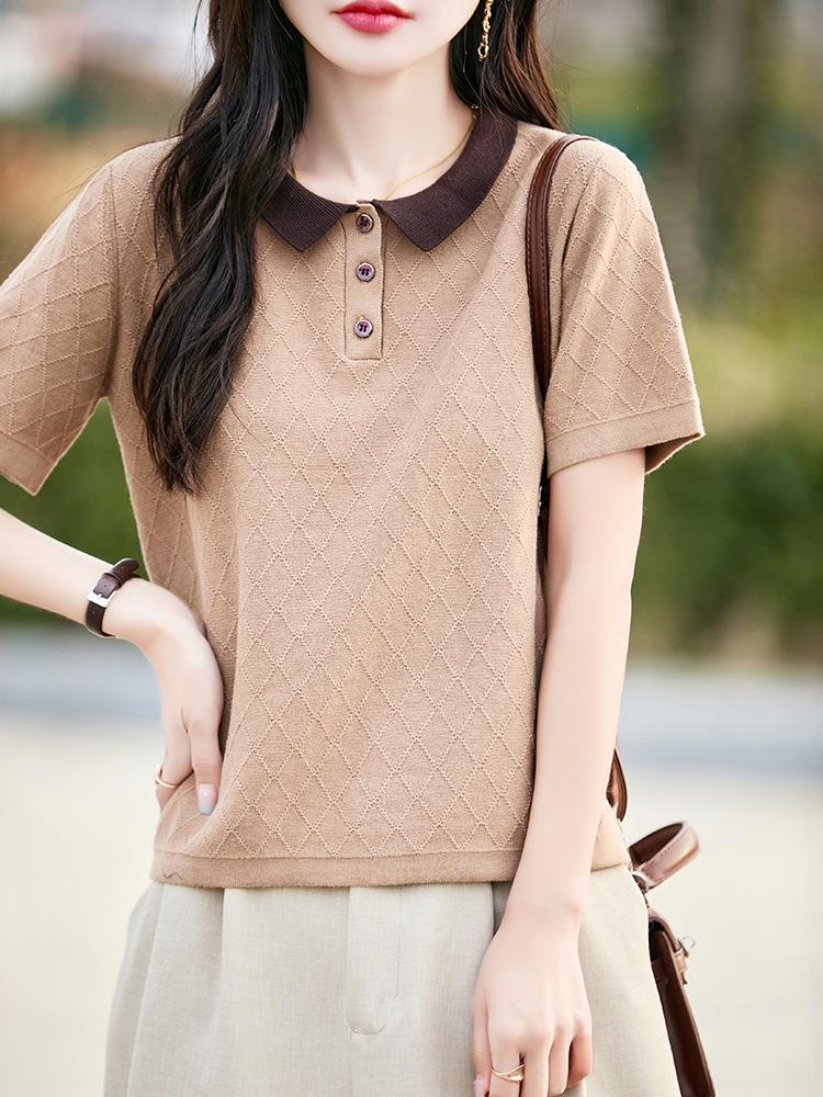 Women's Summer Short-Sleeve Cotton Polo with Contrast Collar