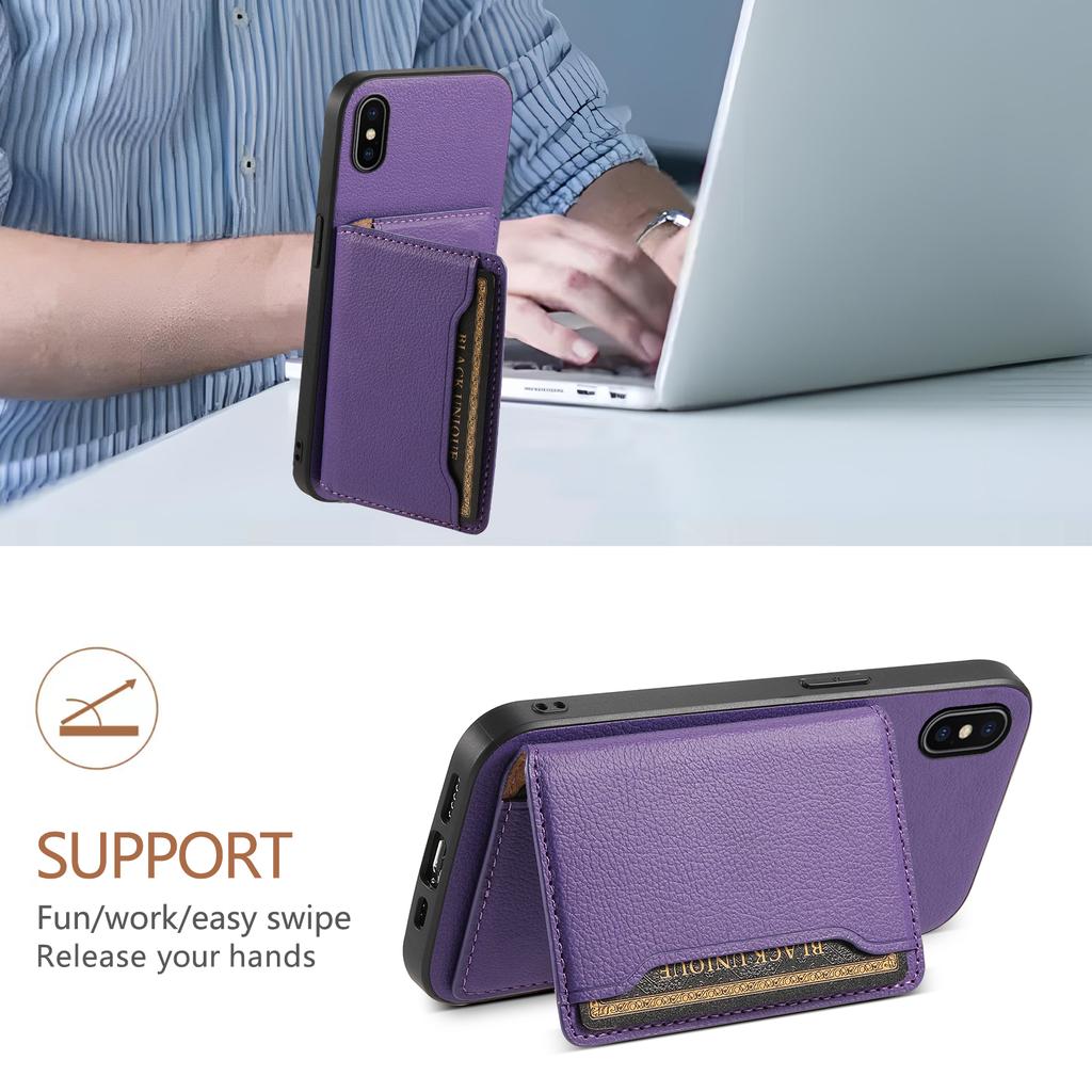 Pro iPhone X/XS Pouzdro Slot na karty Textura telete PU+ PC+TPU Kryt na telefon se stojánkem