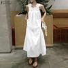 ZANZEA Bohemian Style Summer Casual Round Neck Sleeveless Long Dress
