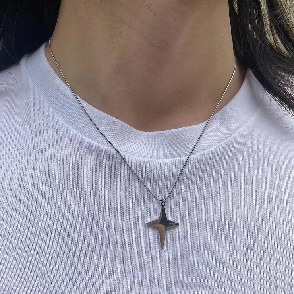 Four-Pointed Star Necklace Simple Clavicle Chain Cross Pendant Necklace Gift