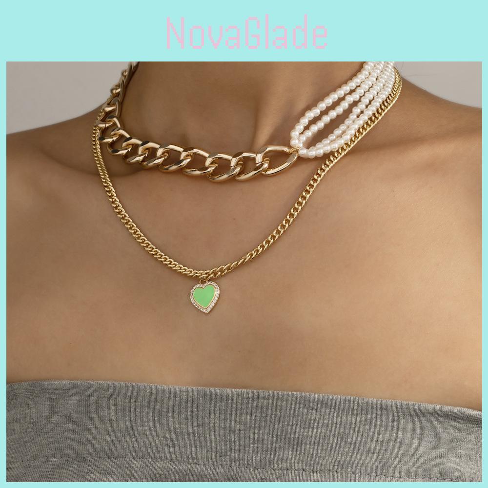 Elegant Heart Shaped Layered Pearl Chain Necklace For Women Stylish Fashion Jewelry