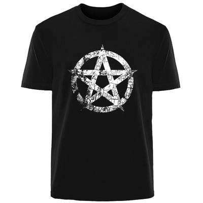 Retro Creative Pentagram Print Summer High Quality Men's 100% Cotton Breathable T-Shirt Street Casual Fashion Men's Street Wear