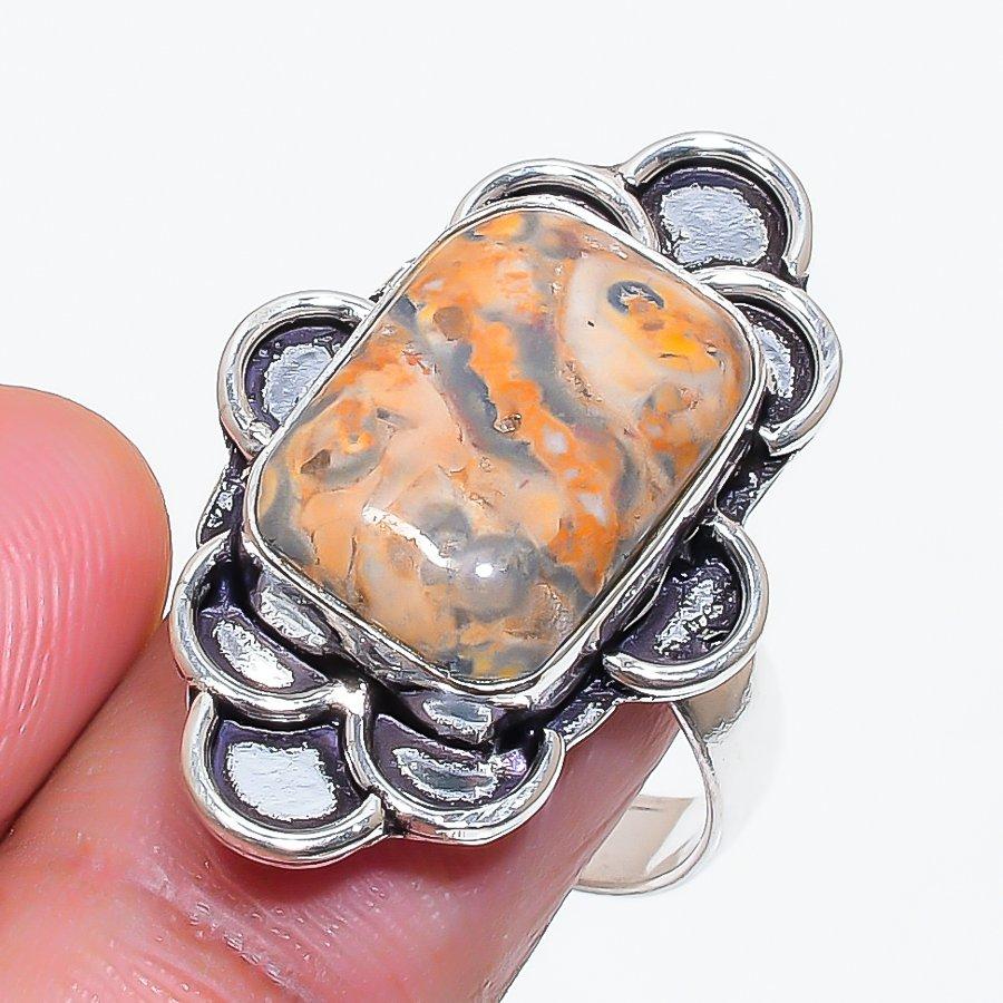 Natural Leopard Skin Gemstone 925 Sterling Silver Jewelry Ring Size 9 ZS-922