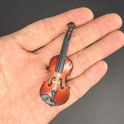 Mini Violin Figurine Miniature Model with Stand Collectible Display Accessories Wooden Craft Decoration for Offices Home