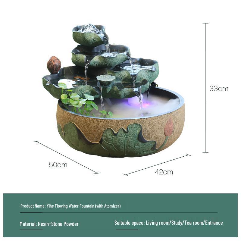 Fântână Stil Chinezesc Feng Shui Bilă Caracteristică de Apă Umidificator cu Roată și Acvariu Mic pentru Decorul Camerei de Zi