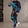 Men s Plus Size Nebula Printed Two Piece Set Round Neck Long Sleeve Top Cuffed Pants