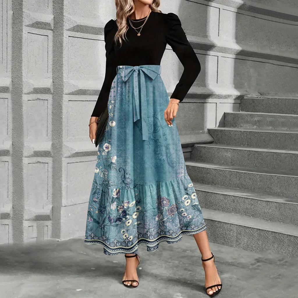 Modisches und elegantes Kleid mit Blumendruck und hoher Taille für Damen