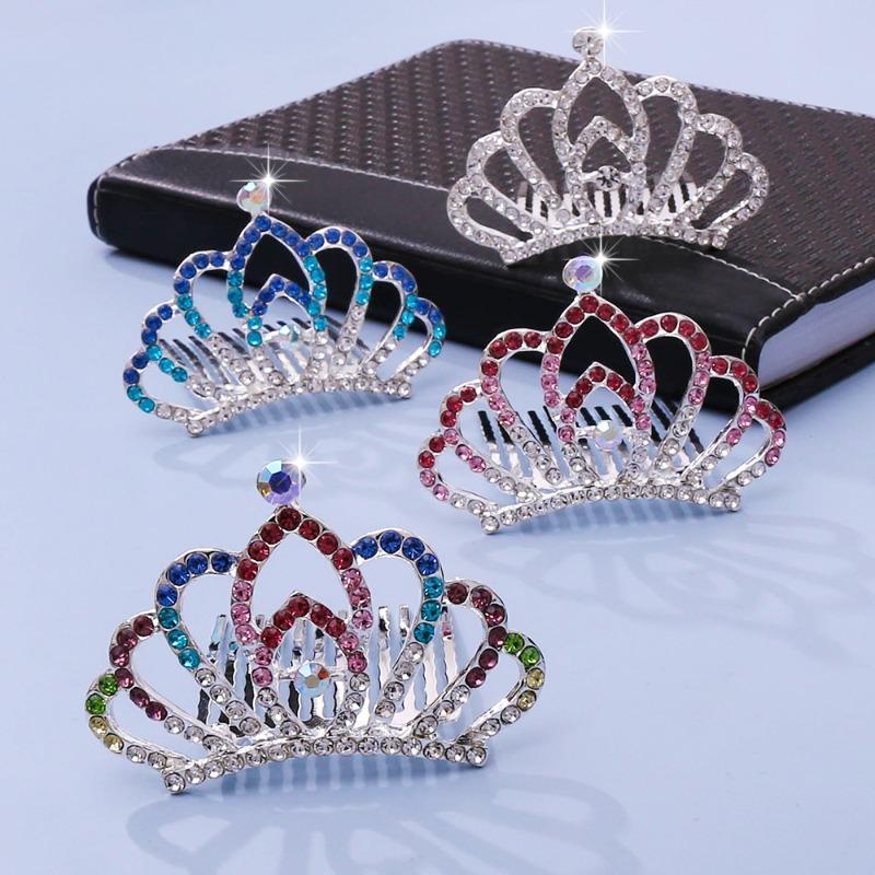 Crown Tiara Children's Princess Rhinestone Crown Hair Comb, Little Girl Birthday Gift Baby Hair Accessories Comb Accessories