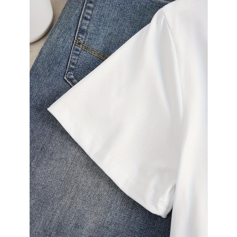 European Size Letter Print T-shirt, Short Sleeve Crew Neck Casual Top for Summer & Spring, Women's Clothing