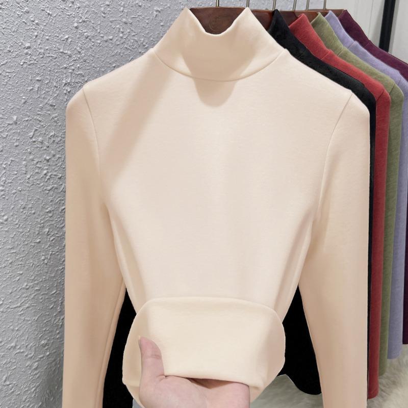 Warm Fleece Turtleneck Bottoming Shirt Women's Inner Turtleneck Winter Fleece Thickened Silk Cashmere Heating Women's Warm Top