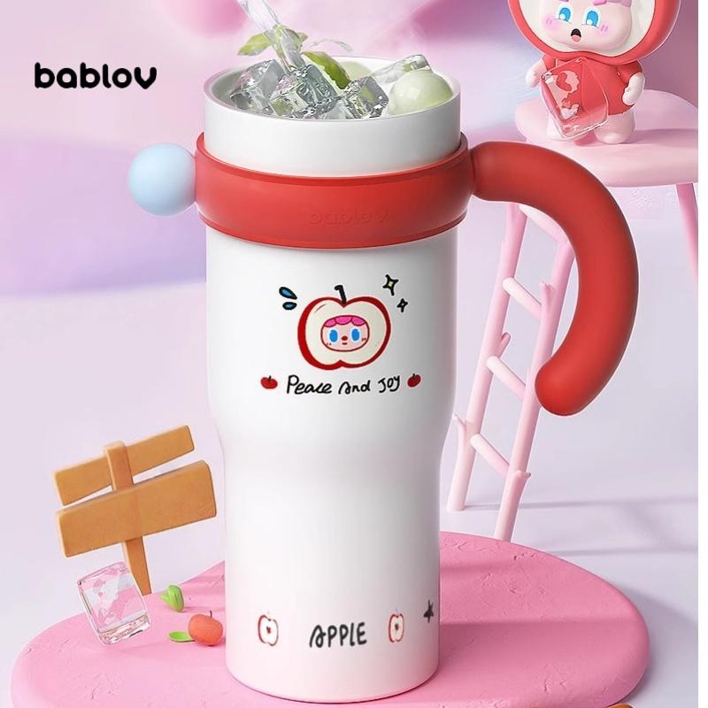 Bablov 800/1250ML Straw Thermos Cup Ceramic Inner Vacuum Flasks Large Capacity Water Cup Keep Cold & Hot Camping Beverage Cup