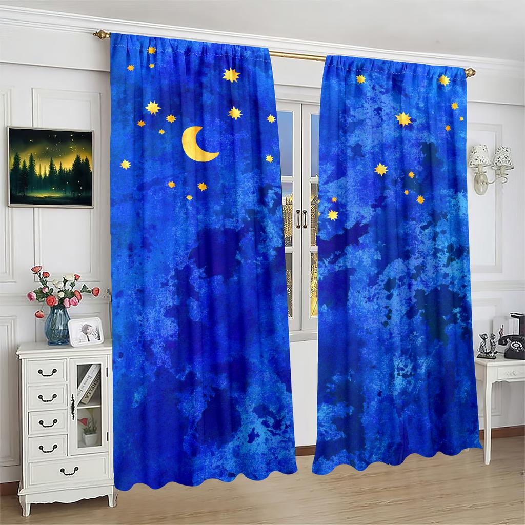 2 Pieces - Star - Printed Curtain - Polyester Material - Suitable for Bedroom, Living Room, Study Private Curtain