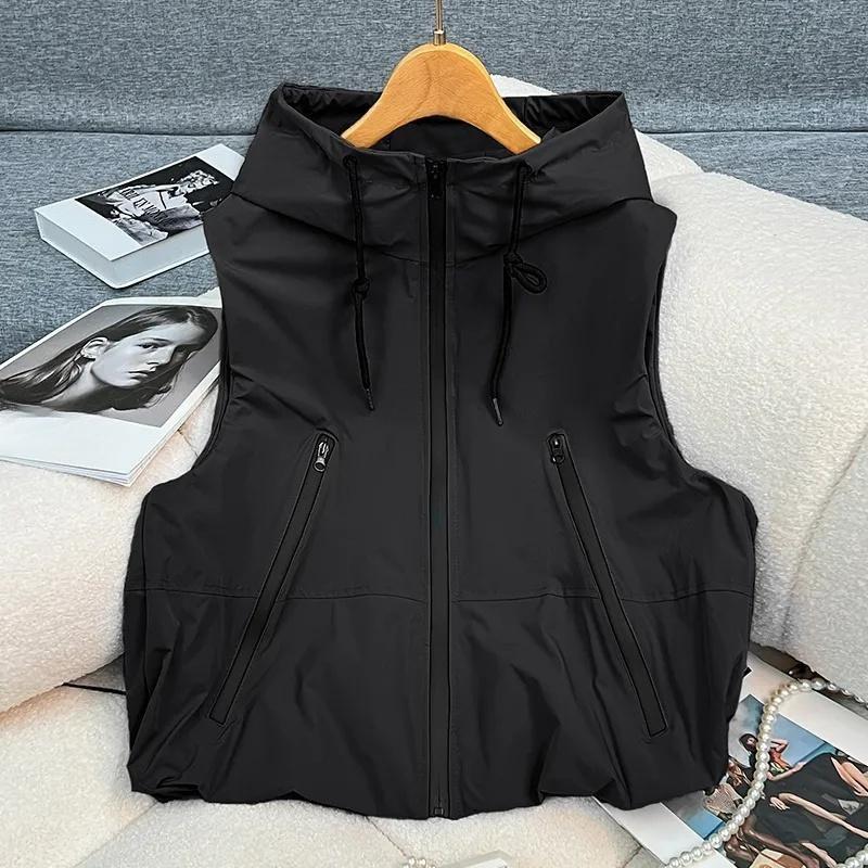 Explosionsweste Jacke Damen Sommer Stapelkleidung Kleines Tanktop Joker Ärmellose Jacke Mit Kapuze Weste Oberbekleidung Weiblich