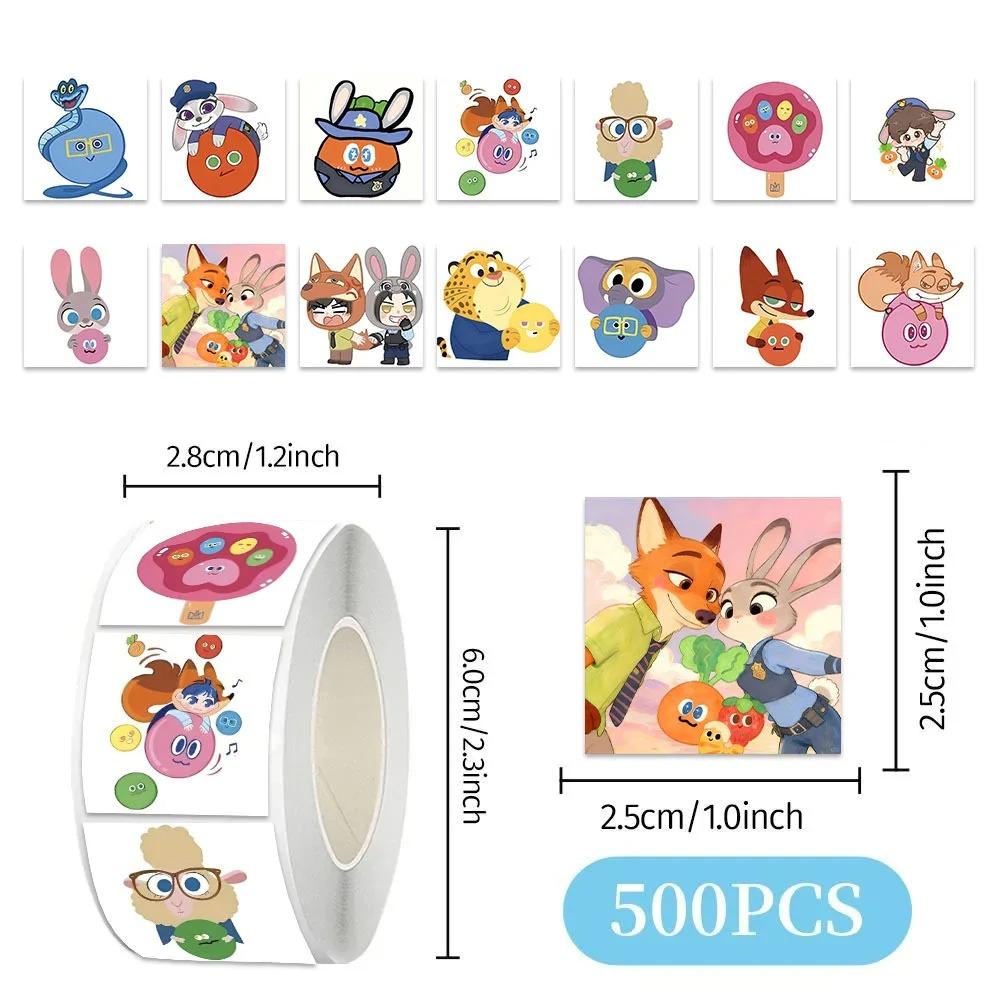 500 Stück/Rolle Zootopia 2 Aufkleber zum Selbstgestalten, PVC-Laptop-Aufkleber, Dekoration, Belohnung, Geschenk, Spielzeug