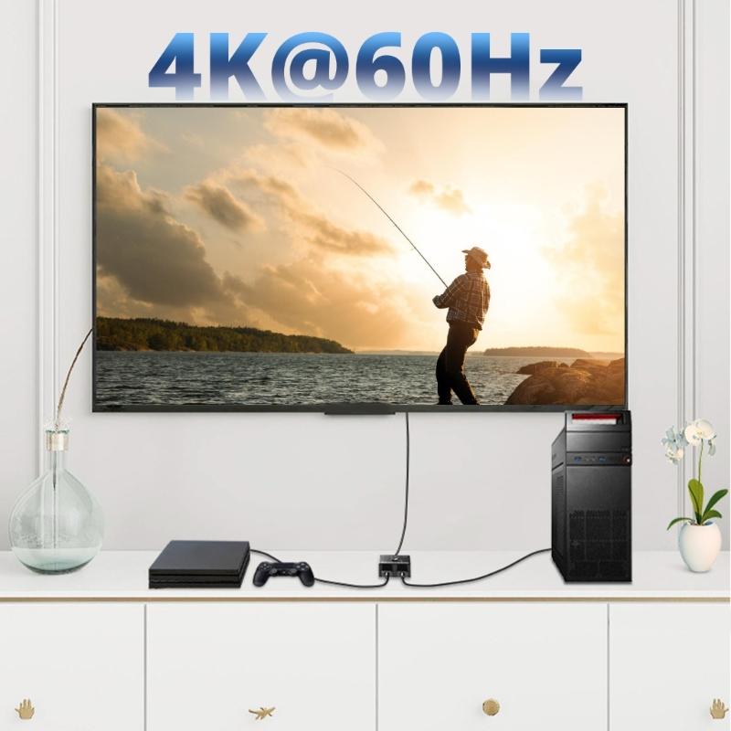 4K HDMIs Screen Splitter Bidirectional HDMIs Switcher with USB Cable for Double Monitors Display On HDTV or Computer