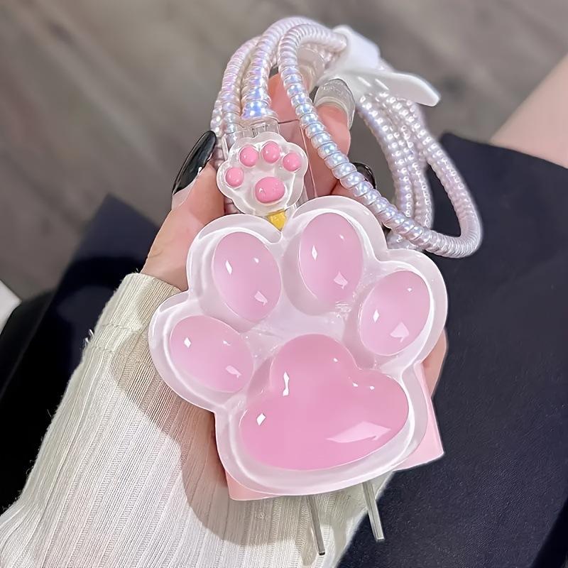 New Charging Protection, Usb Data Cable Protection, Charging Head Protective Cover, Pink Cat Claw Assembly, Suitable for iPhone18/20w Charger
