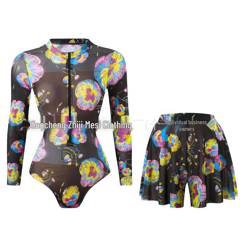 Women's Long Sleeve Sun Protection Bikini Set with European & American Style Shorts