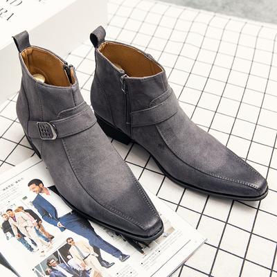 Botas de Inverno Botas Chelsea de Camurça Botas de Moda de Couro Botas de Cano Alto Sapatos de Manga Botins Formais Casuais Sola Grossa Botas de Bico Fino