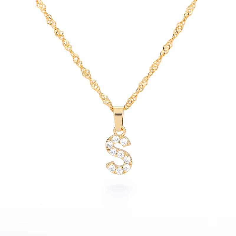 New English letter necklace plated with real gold and slightly inlaid with zircon letter pendant stainless steel chain