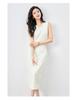 Fashion Pearl Collar Sleeveless Vest & Hip-Hugging Midi Skirt Set