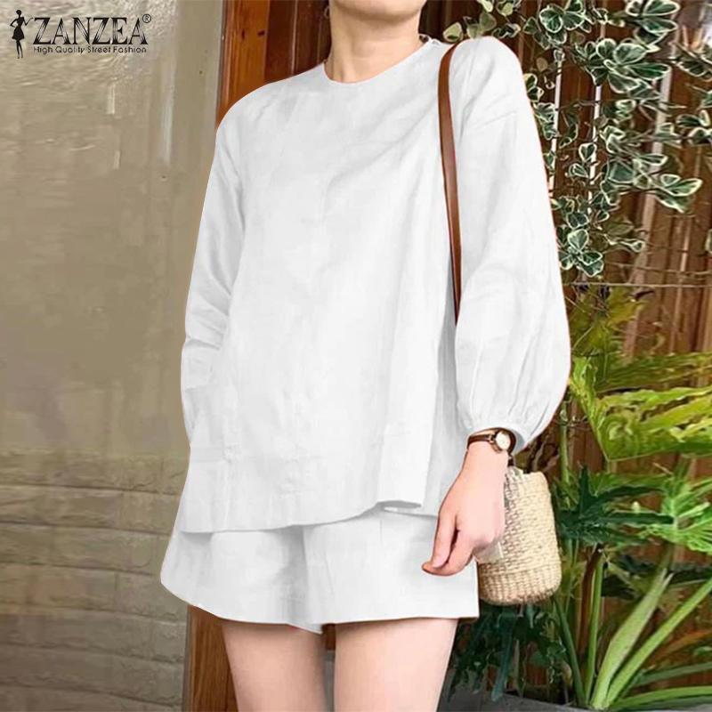 ZANZEA Damen-Bluse und Shorts, lässiges Sommer-Zweiteiler-Set