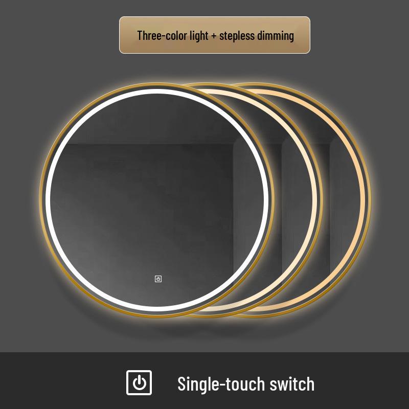 Round LED Bathroom Vanity Mirror with Frame, Anti-Fog, Wall-Mounted