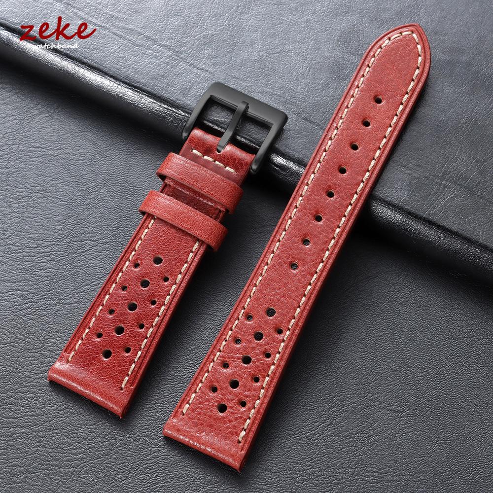 20mm 22mm 24mm Vintage Top-Grain Cowhide Strap for Men Women Universal Genuine Leather WatchBand Brown Breathable Sport Bracelet