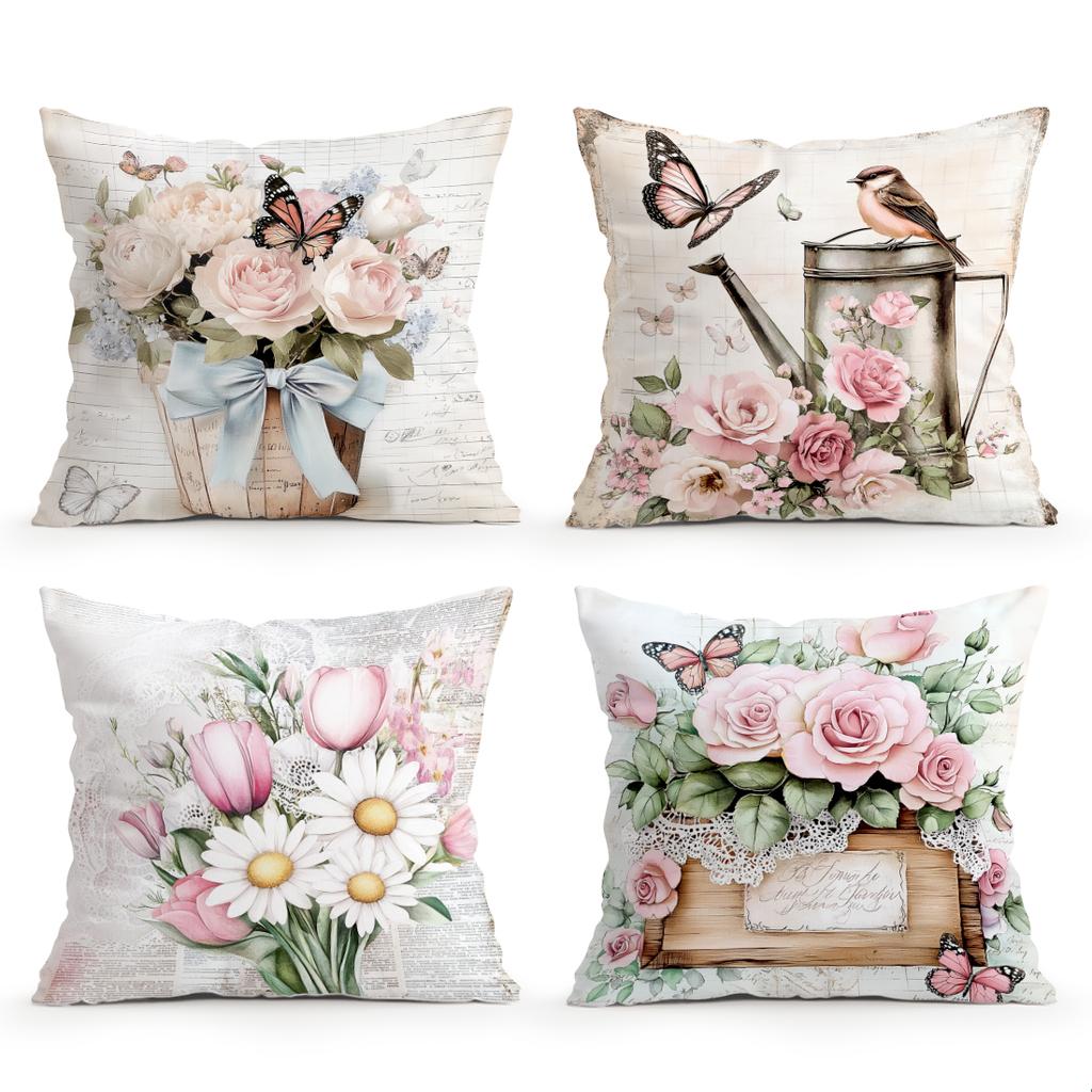 Vintage Butterfly And Flower Pillowcase Bedroom Sofa Cushion Cover 100% Polyester Living Room Cushion Pillowcase Home Decor