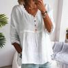 Loose Fit V Neck Casual Shirt Women 3 4 Sleeve Lace Splicing Top Solid Color Breathable Blouse