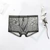 Men Boxers Breathable Elastic Mesh Low Waist Ice Silk Cooling Anti-septic See-through Men