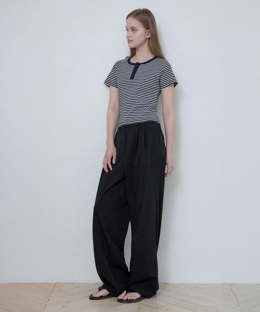 Wednesday Oasis For Woman W/Muse Double-Pleat Semi-Wide Pants_Black(W25-Pt04)