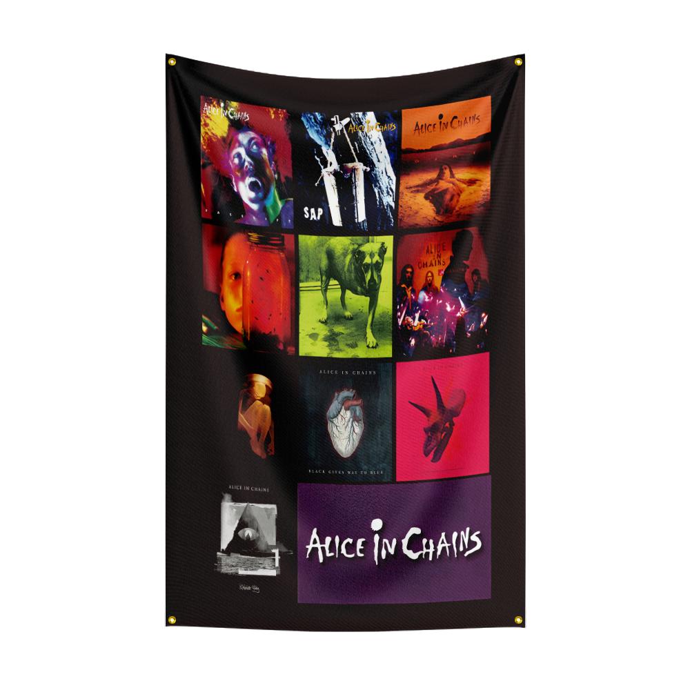 A-Alices in Chains Flag Rock Music Band Banner Background HD Printing Tapestry Exhibition, Music Band Fans, Garage Decor