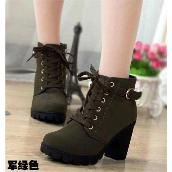 Stiefel Frauen Schuhe Frauen Mode High Heel Lace Up Ankle Stiefel Damen Schnalle Plattform Künstliche Leder Schuhe bota feminina