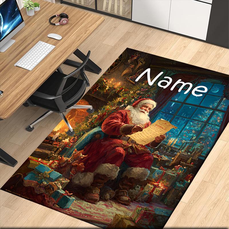 Custom Name Christmas Santa Claus Printed Carpet, for Office Chair Living Room Bedroom Kitchen Room Decor Gifts.