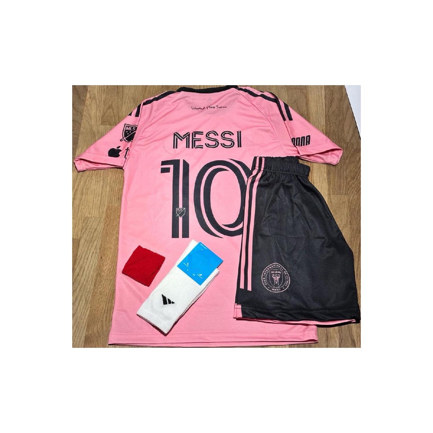 

Розовая детская футболка команды Интер Майами Месси