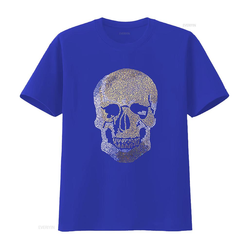Mens Sugar Skull Bling Rhinestone Sparkle Sequin Sequined T Shirt Biker  Vintage Washed Soft Graphic Designer Clothes Stylish