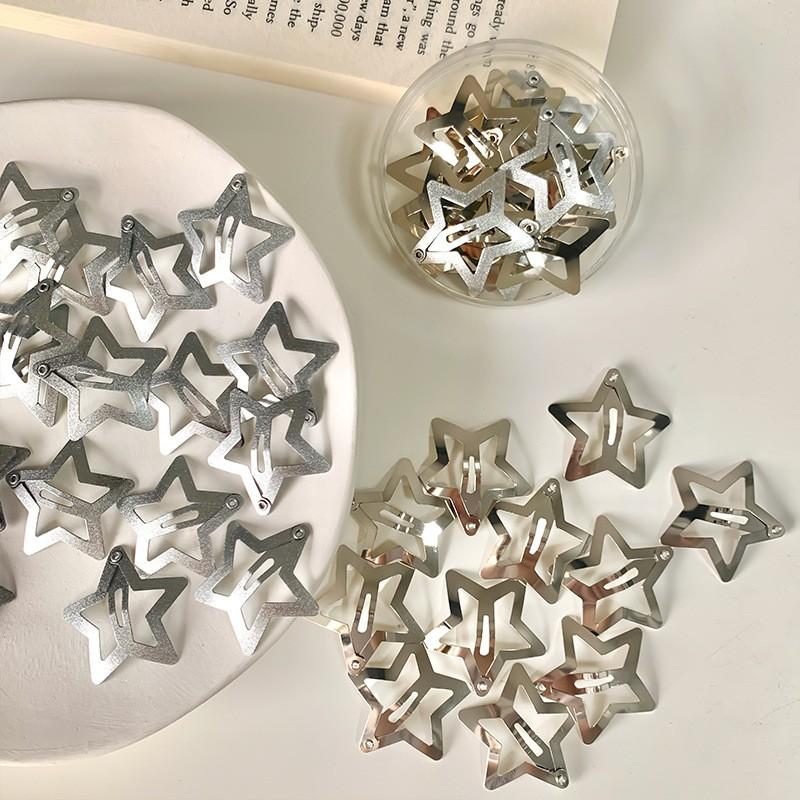 10Pcs Y2K Silver Star Hair Clips for Girls Filigree Star Metal Snap Clip Hairpins Barrettes Hair Jewelry Nickle Free Bobby Pin
