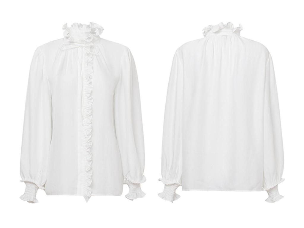 2025 Sweet French Retro Ruffled Long Sleeve Acetate Shirt