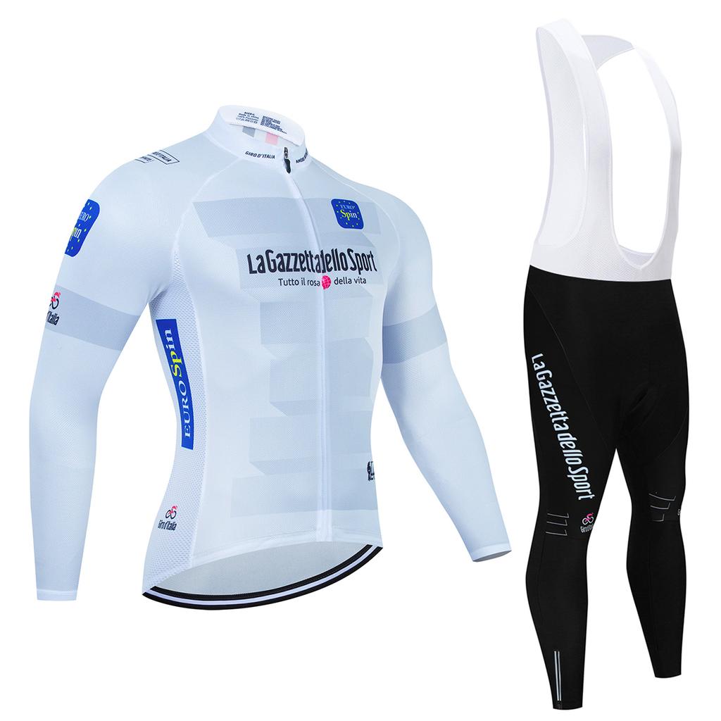 Tour De Italy D'ITALIA Men's Cycling Set Long Sleeve Jersey Quick-Dry Road Bike Suit with Pockets Spring Autumn Cycling Clothing