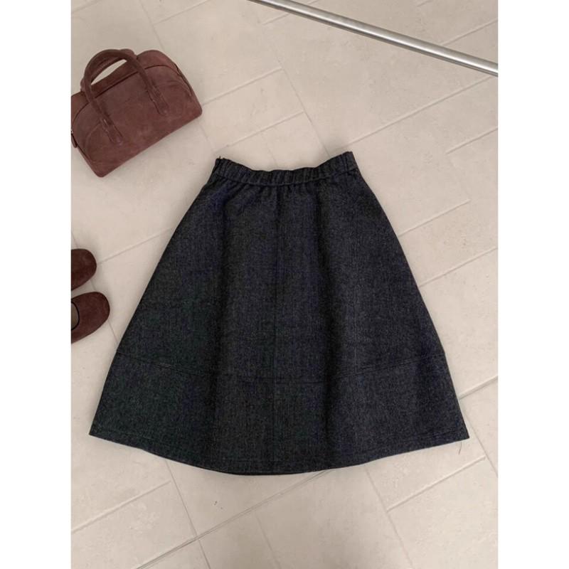 Women's Gray Wool Bud-Shaped A-Line Skirt - Autumn/Winter, Petite, Wide Hem